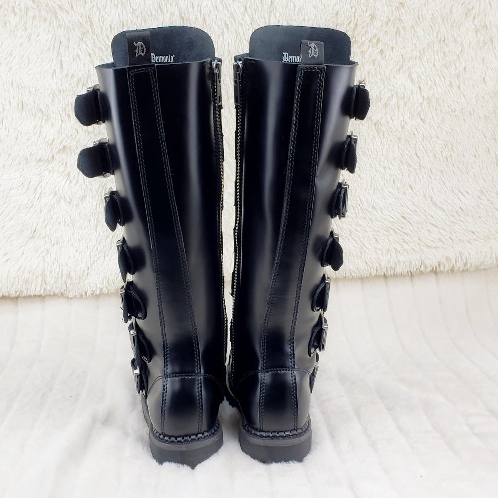 Leather Shin Guard Strap Men's Military Goth Biker Steel Toe Riot Boots - Picture 6 of 12